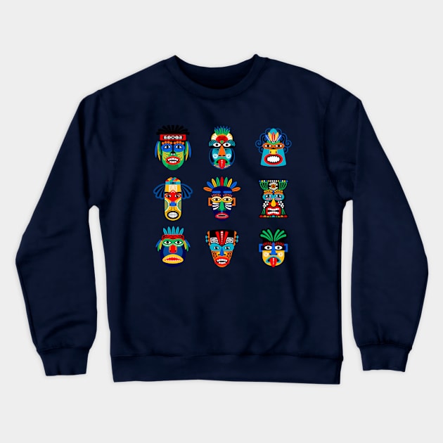 Zulu Aztec Warrior masks Crewneck Sweatshirt by Mako Design 